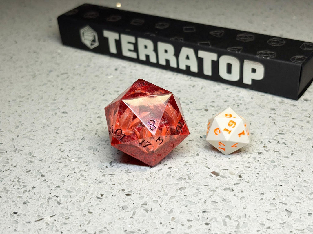 Jumbo D20 Dice | for DND & Tabletop RPGs | Handmade Resin | Jumbo | RPG Dice | Dungeon Master Gift | Chonk D20 Resin | Geode Red