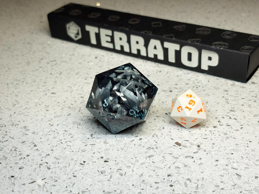 Jumbo D20 Dice | for DND & Tabletop RPGs | Handmade Resin | Jumbo | RPG Dice | Dungeon Master Gift | Chonk D20 Resin | Geode Black