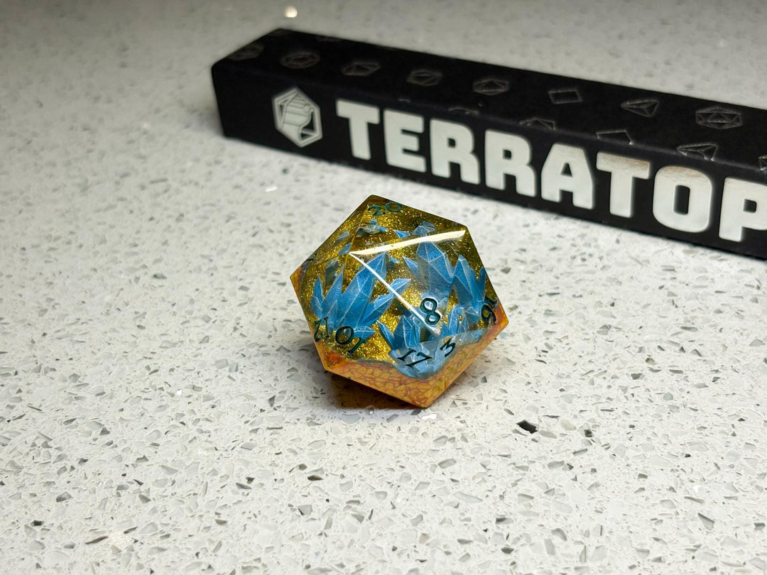 Jumbo D20 Dice | for DND & Tabletop RPGs | Handmade Resin | Jumbo | RPG Dice | Dungeon Master Gift | Chonk D20 Resin | Geode Gold