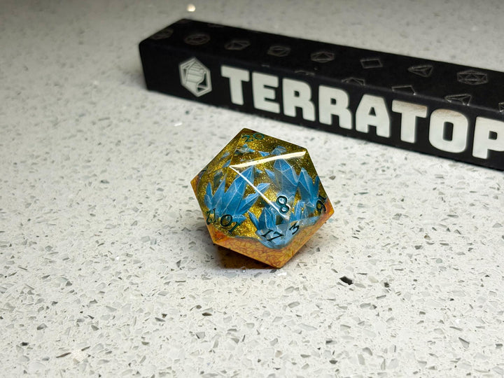 Jumbo D20 Dice | for DND & Tabletop RPGs | Handmade Resin | Jumbo | RPG Dice | Dungeon Master Gift | Chonk D20 Resin | Geode Gold