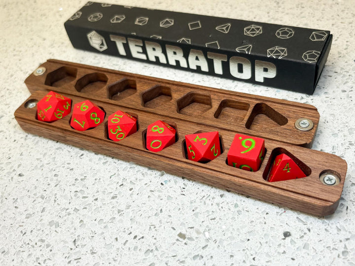 Dice Set | for DND & Tabletop RPGs | Handmade Jesmonite | RPG Dice | Dungeon Master Gift | Dice and Box Gift Set | Walnut