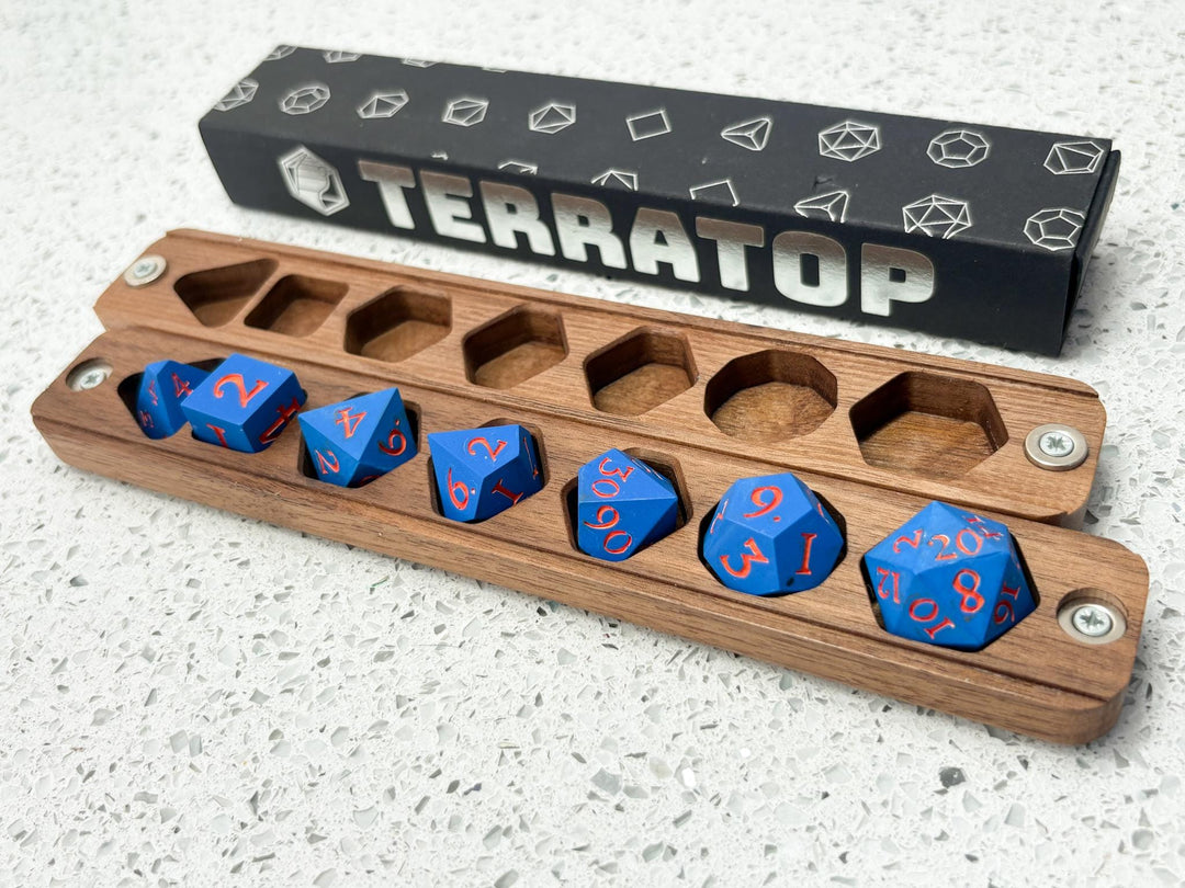 Dice Set | for DND & Tabletop RPGs | Handmade Jesmonite | RPG Dice | Dungeon Master Gift | Dice and Box Gift Set | Walnut