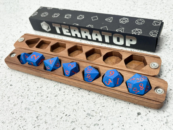 Dice Set | for DND & Tabletop RPGs | Handmade Jesmonite | RPG Dice | Dungeon Master Gift | Dice and Box Gift Set | Walnut