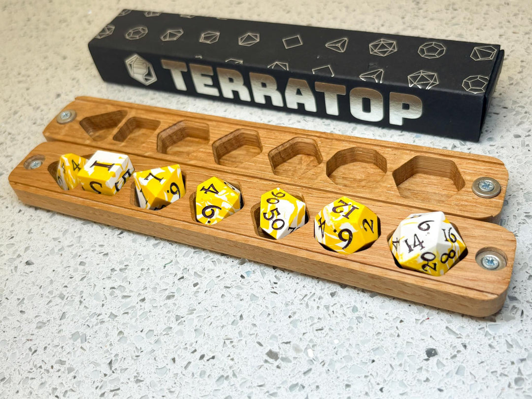 Dice Set | for DND & Tabletop RPGs | RPG Dice | Dungeon Master Gift | Dice and Box Gift Set | Oak