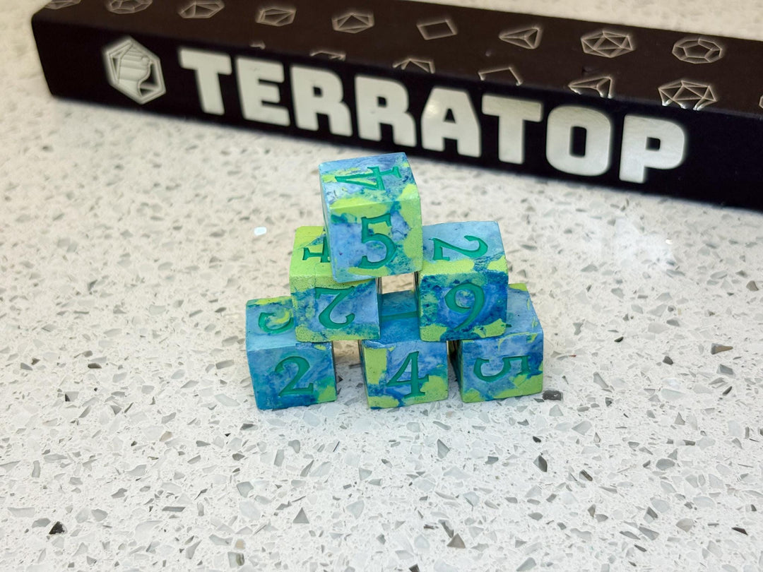 D6 Dice Set | for DND, Warhammer & Tabletop RPGs | Handmade Jesmonite | Numbered, Mixed Colours | RPG Dice | Dungeon Master Gift