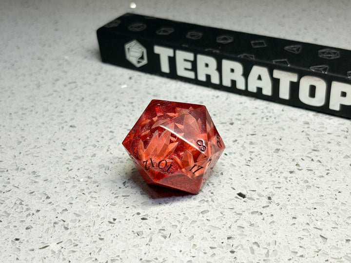 Jumbo D20 Dice | for DND & Tabletop RPGs | Handmade Resin | Jumbo | RPG Dice | Dungeon Master Gift | Chonk D20 Resin | Geode Red