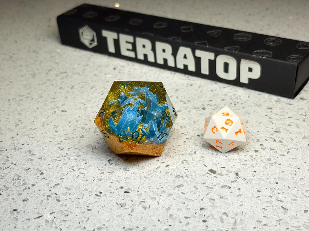 Jumbo D20 Dice | for DND & Tabletop RPGs | Handmade Resin | Jumbo | RPG Dice | Dungeon Master Gift | Chonk D20 Resin | Geode Gold