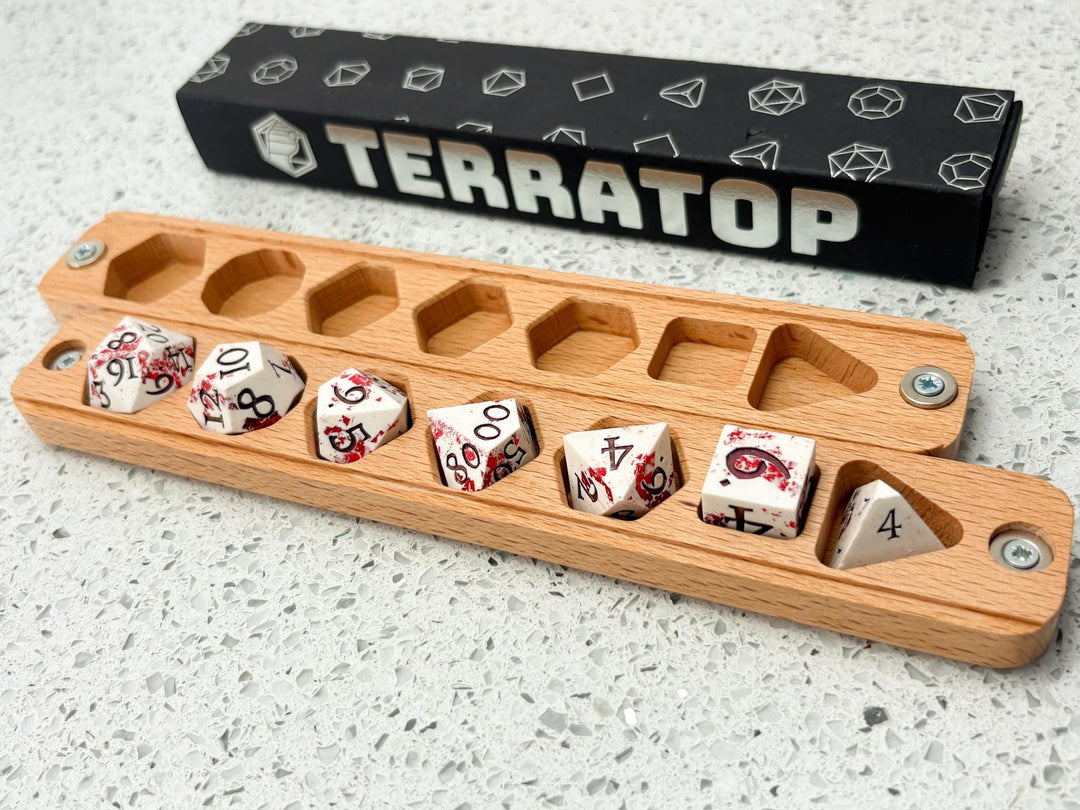 Dice Set | for DND & Tabletop RPGs | Handmade Jesmonite | RPG Dice | Dungeon Master Gift | Dice and Box Gift Set | Beech