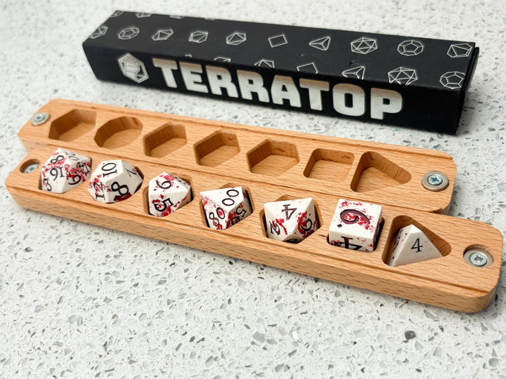 Dice Set | for DND & Tabletop RPGs | Handmade Jesmonite | RPG Dice | Dungeon Master Gift | Dice and Box Gift Set | Beech
