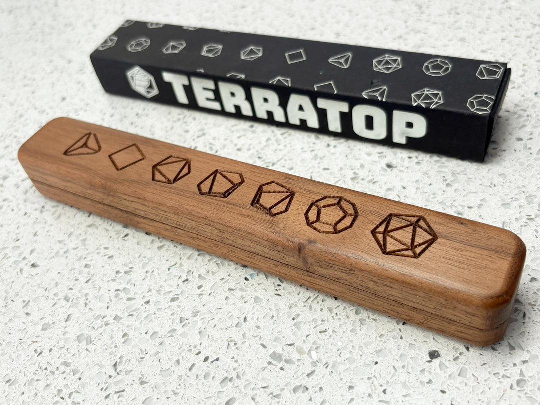 Dice Set | for DND & Tabletop RPGs | Handmade Jesmonite | RPG Dice | Dungeon Master Gift | Dice and Box Gift Set | Walnut