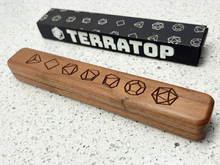 Dice Set | for DND & Tabletop RPGs | Handmade Jesmonite | RPG Dice | Dungeon Master Gift | Dice and Box Gift Set | Walnut