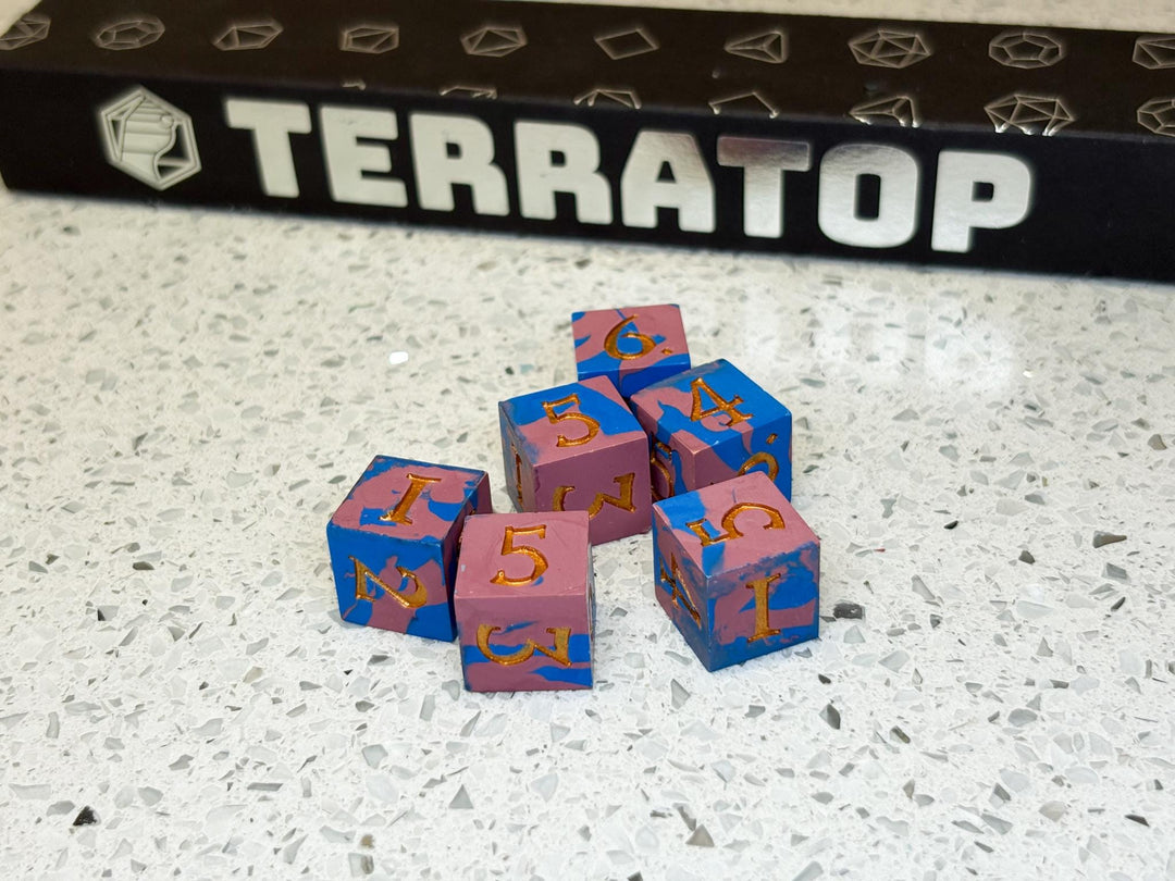 D6 Dice Set | for DND, Warhammer & Tabletop RPGs | Handmade Jesmonite | Numbered, Mixed Colours | RPG Dice | Dungeon Master Gift
