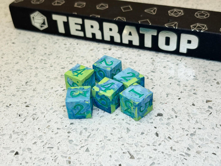 D6 Dice Set | for DND, Warhammer & Tabletop RPGs | Handmade Jesmonite | Numbered, Mixed Colours | RPG Dice | Dungeon Master Gift