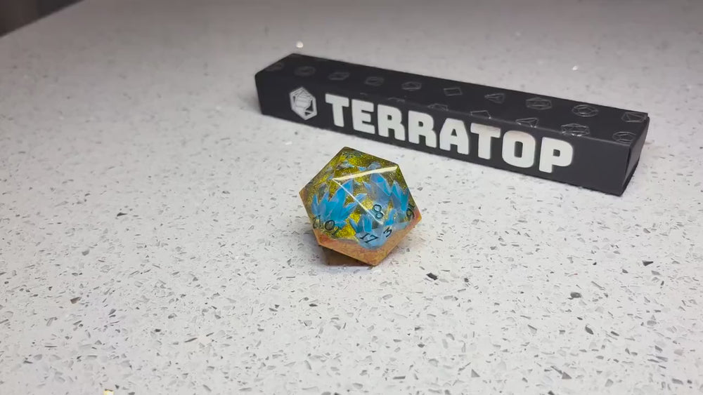 Jumbo D20 Dice | for DND & Tabletop RPGs | Handmade Resin | Jumbo | RPG Dice | Dungeon Master Gift | Chonk D20 Resin | Geode Gold